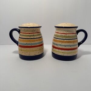 Pfaltzgraff Sedona 4.5" Large Salt & Pepper Shakers Striped Speckled With Handle